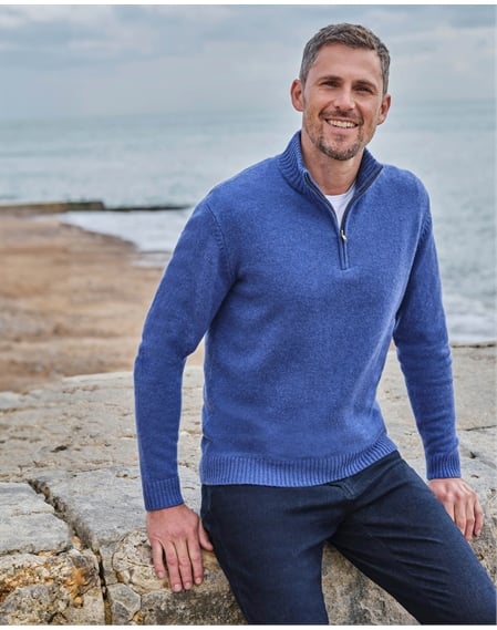 Mens Lambswool Zip Neck Sweater
